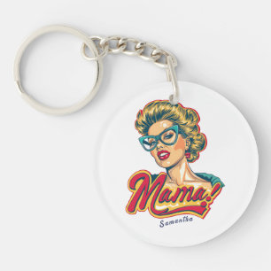 Personalised Retro Mama Pop Art 2 Key Ring