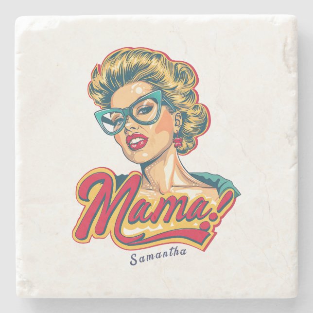 Personalised Retro  Mama Pop Art 2 Stone Coaster (Front)