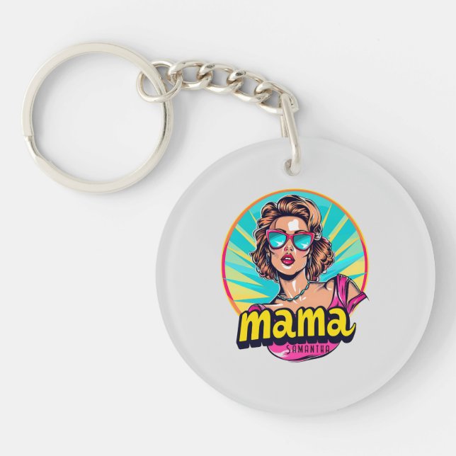 Personalised Retro  Mama Pop Art (3) Key Ring (Front)