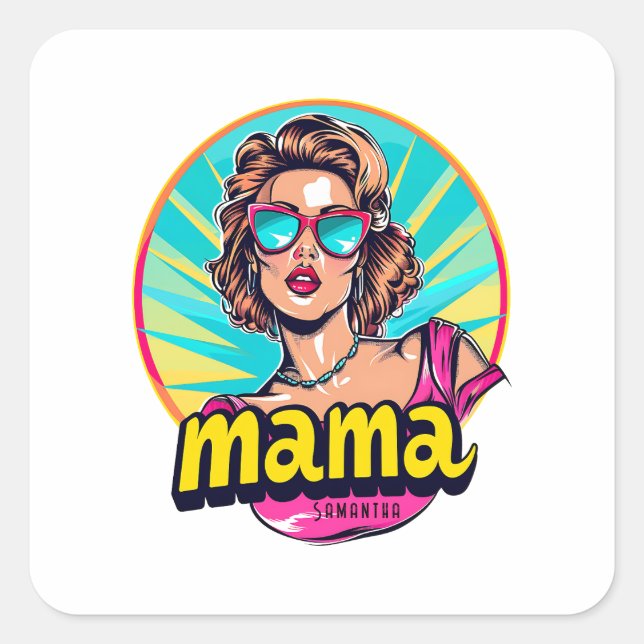 Personalised Retro  Mama Pop Art (3) Square Sticker (Front)