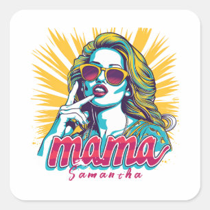 Personalised Retro Mama Pop Art (5) Square Sticker