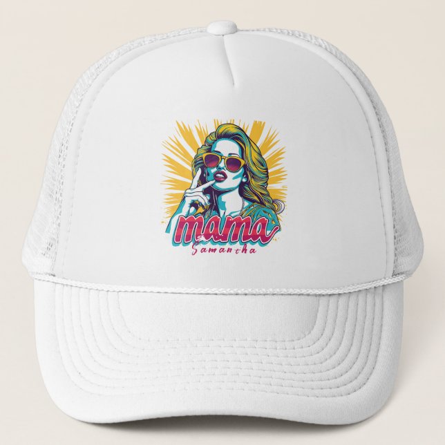 Personalised Retro  Mama Pop Art (5) Trucker Hat (Front)