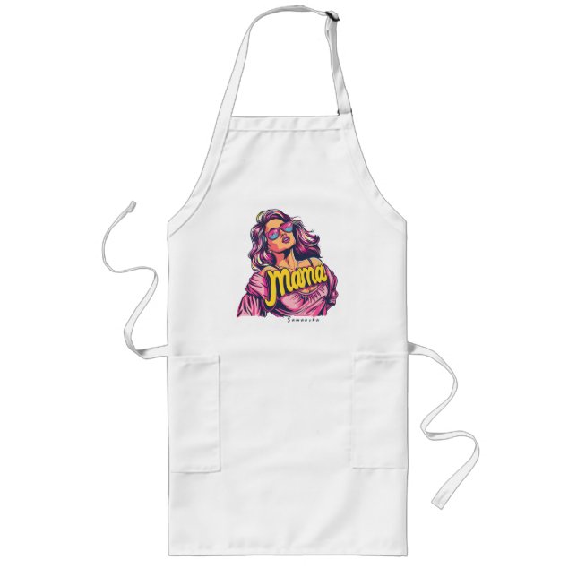Personalised Retro  Mama Pop Art (6) Long Apron (Front)