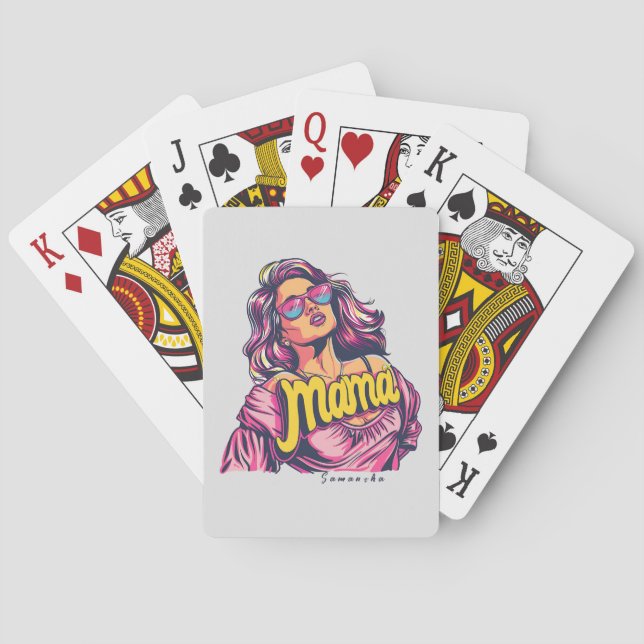 Personalised Retro  Mama Pop Art (6) Playing Cards (Back)