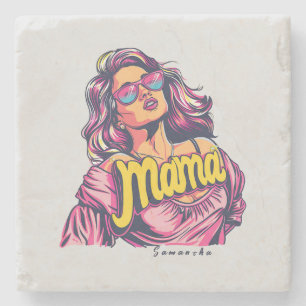 Personalised Retro  Mama Pop Art (6) Stone Coaster