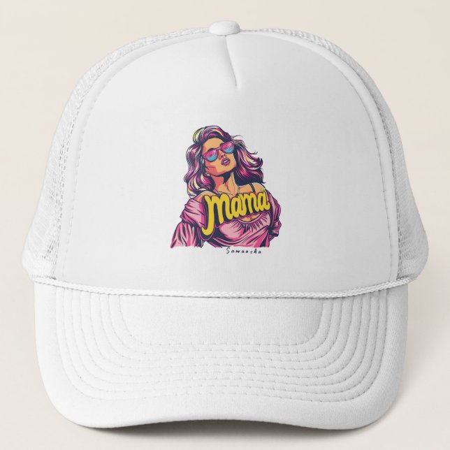 Personalised Retro  Mama Pop Art (6) Trucker Hat (Front)