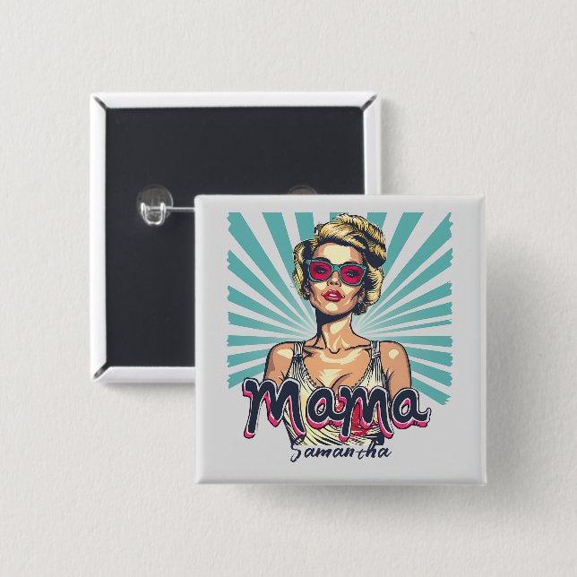 Personalised Retro  Mama Pop Art (7) 15 Cm Square Badge (Front & Back)