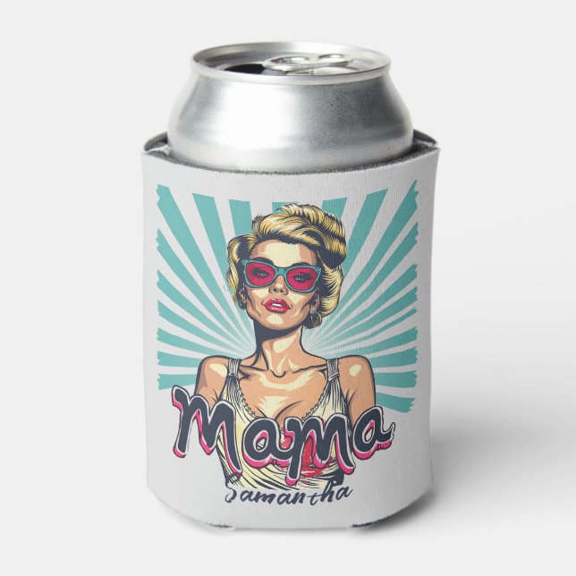 Personalised Retro  Mama Pop Art (7) Can Cooler (Can Front)