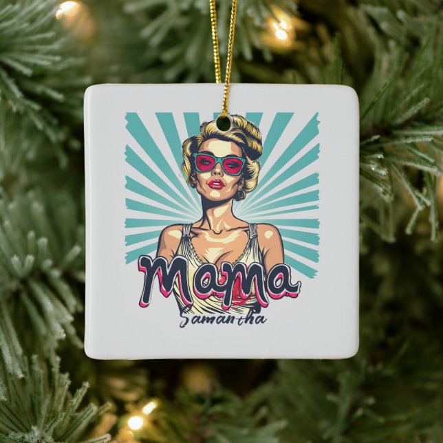 Personalised Retro  Mama Pop Art (7) Ceramic Ornament (Tree)
