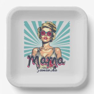Personalised Retro  Mama Pop Art (7) Paper Plate