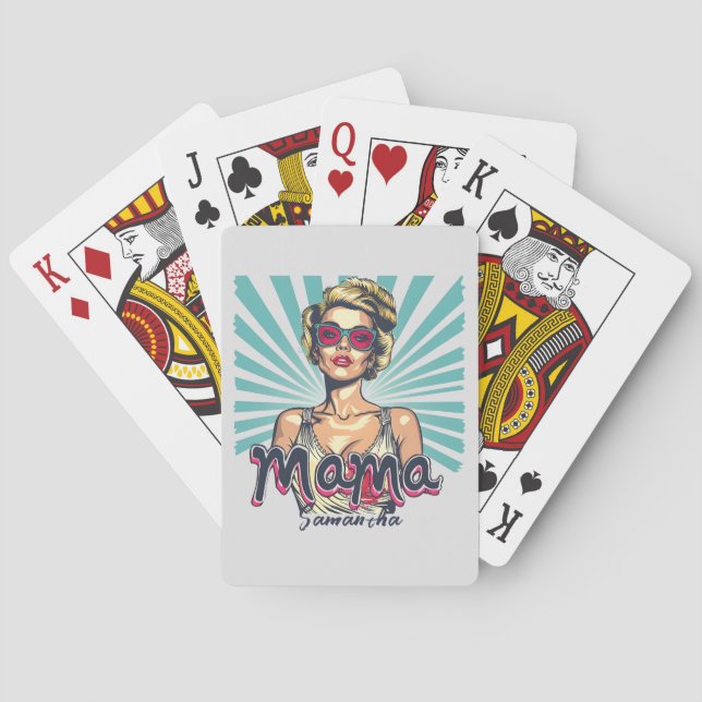 Personalised Retro  Mama Pop Art (7) Playing Cards (Back)