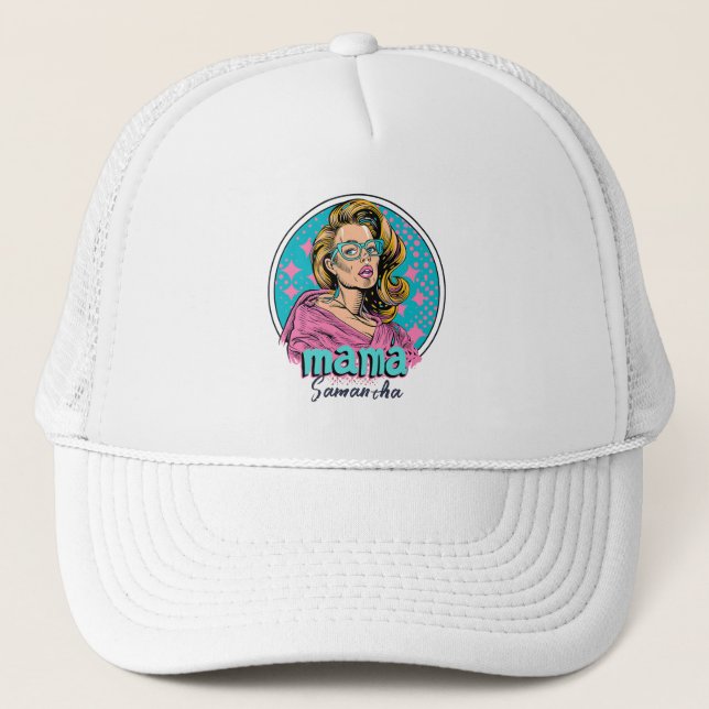 Personalised Retro  Mama Pop Art (8) Trucker Hat (Front)