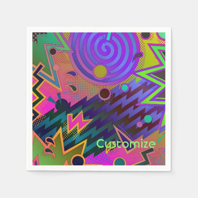 Personalised Retro Mania 80's Abstract Napkins (Front)