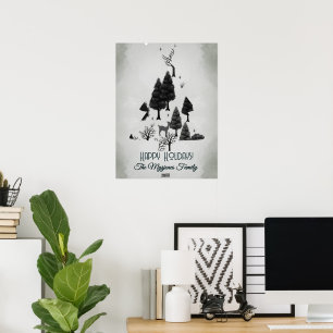 Personalised Retro Minimalist Black Holiday Trees Poster