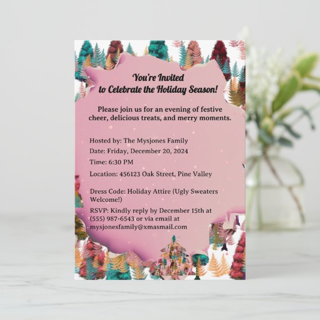 Personalised Retro Minimalist Colours Trees  Invitation (Standing Front)