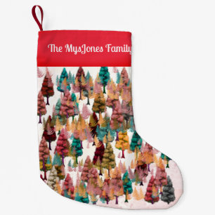 Personalised Retro Minimalist Colours Trees Small Christmas Stocking