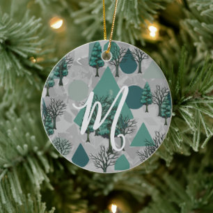 Personalised Retro Minimalist Trees and Shapes Ceramic Tree Decoration