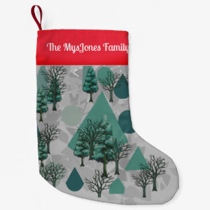 Personalised Retro Minimalist Trees and Shapes Small Christmas Stocking