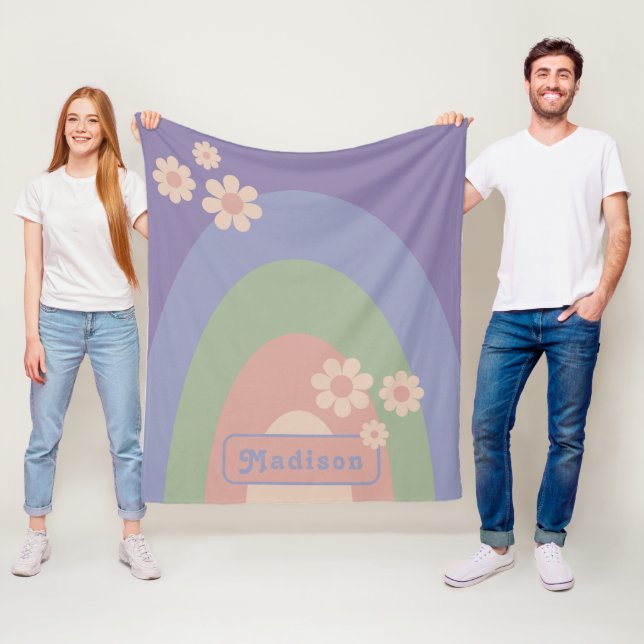 Personalised Retro Modern Arch Pastel Daisy Fleece Blanket (In Situ)
