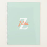 Personalised Retro Monogram Mint Green Orange 2024 Planner<br><div class="desc">This personalised design features a white monogram initial and cantaloupe orange retro script name on a seafoam green background.</div>
