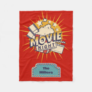 Personalised Retro Movie Night Family Name Fleece Blanket