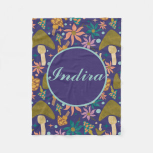 Personalised Retro Mushroom Purple Woodland Fleece Blanket
