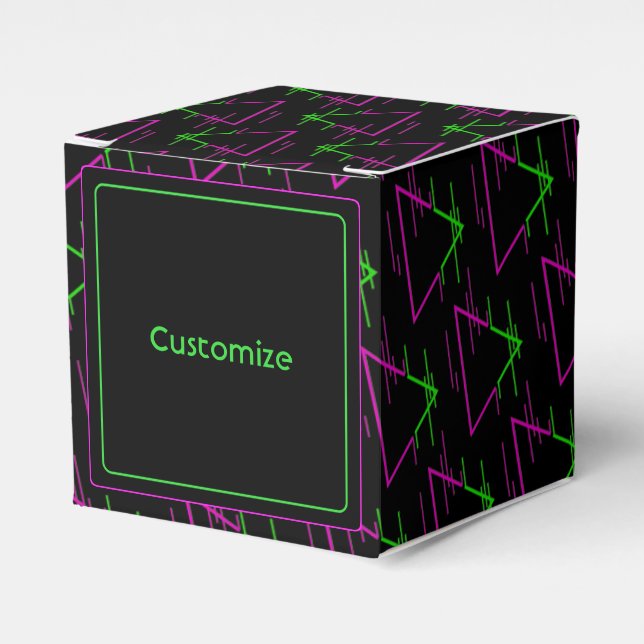 Personalised Retro Neon Geometric Pattern Cube  Favour Box (Front Side)