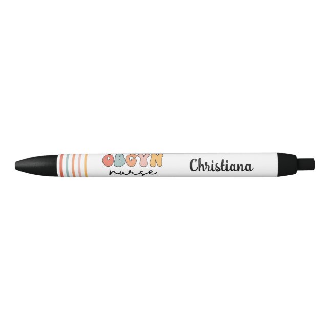 Personalised Retro OBGYN Nurse Black Ink Pen (Front)