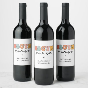 Personalised Retro OBGYN Nurse Wine Label