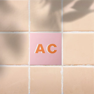 Personalised Retro Orange and Pink Monogram Tile