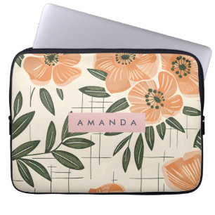 Personalised Retro Orange Flower Style Laptop Sleeve