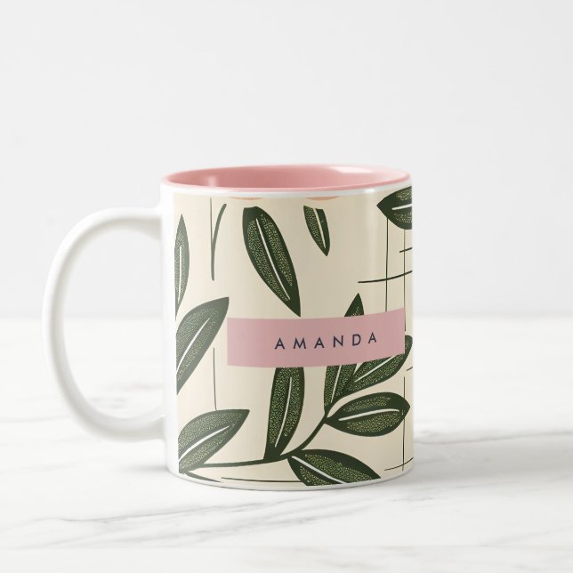 Personalised Retro Orange Flower Style Two-Tone Coffee Mug (Left)