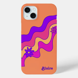 Personalised Retro Orange, Pink, Purple iPhone 15 Mini Case
