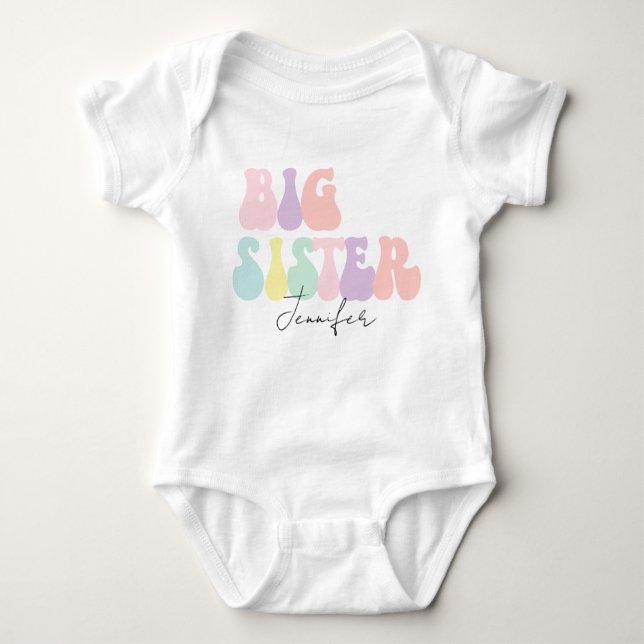 Personalised Retro Pastel Big Sister | Custom  Baby Bodysuit (Front)