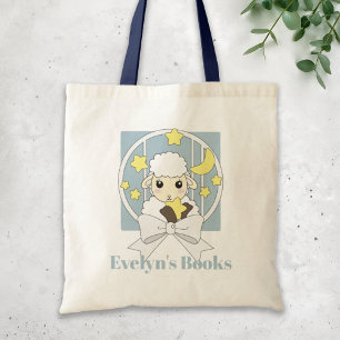 Personalised Retro Pastel Blue Cute Cartoon Lamb Tote Bag
