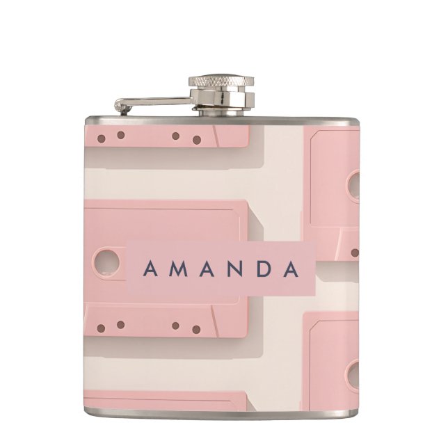 Personalised Retro Pastel Cassette Tape Vintage Hip Flask (Front)