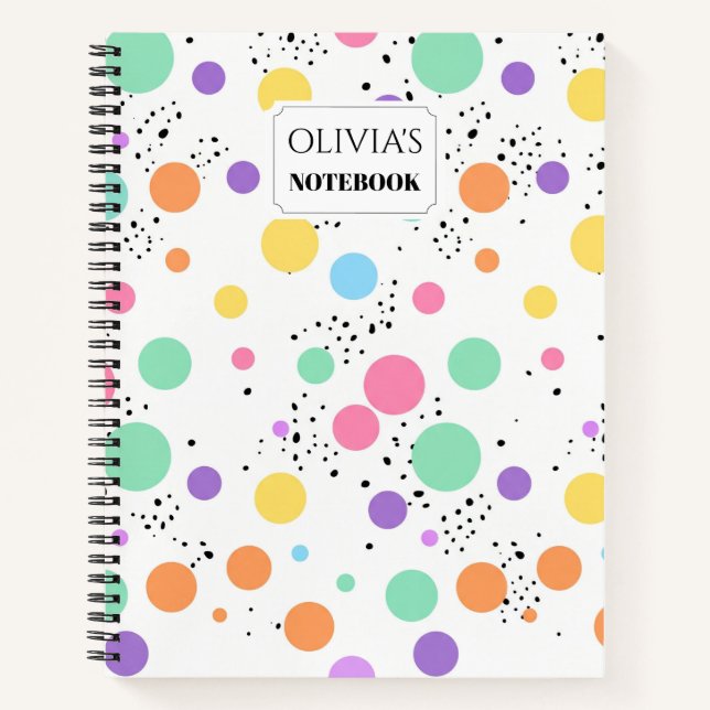 Personalised Retro Pastel Dot Spiral Notebook (Front)