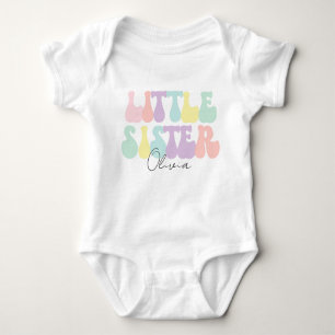 Personalised Retro Pastel Little Sister Custom  Baby Bodysuit