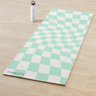 Personalised Retro Pastel Mint Wavy Chequered Yoga Mat