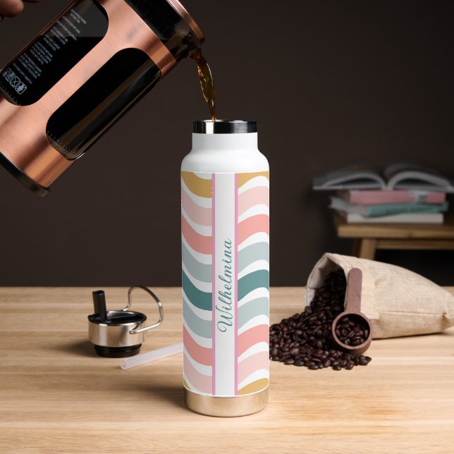 Personalised Retro Pastel Wave Water Bottle (Coffee (Rotated))