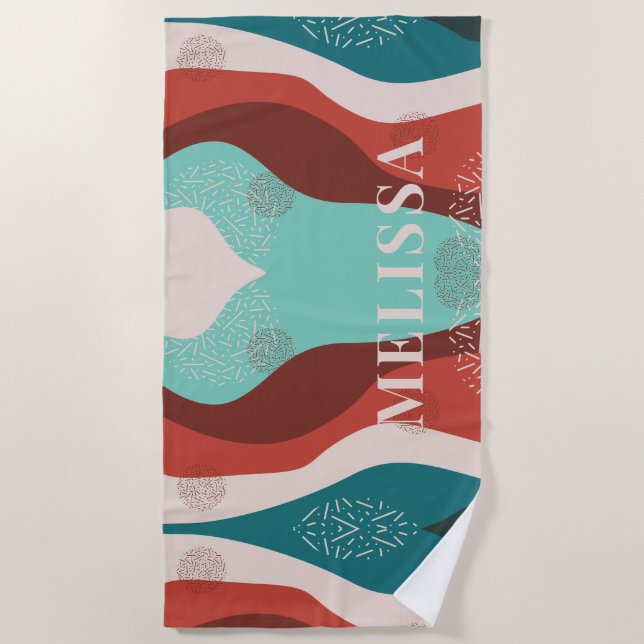 Personalised Retro Pattern Monogram Name Mum Beach Towel (Front)