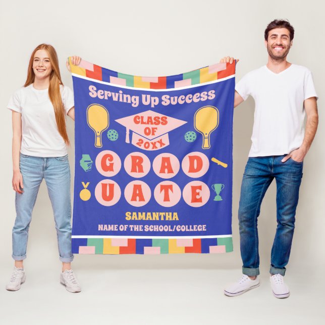 Personalised Retro Pickleball Graduation  Fleece Blanket (In Situ)