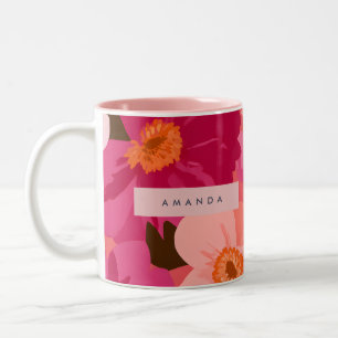 Personalised Retro Pink and Orange Floral Two-Tone Coffee Mug
