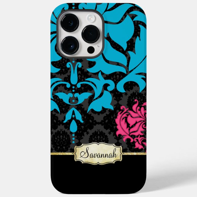 Personalised Retro Pink Aqua Black and Gold Case-Mate iPhone Case (Back)