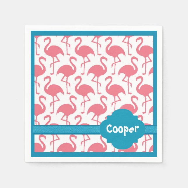 Personalised Retro Pink Flamingo Party Napkins (Front)