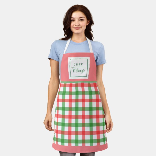 Personalised Retro Plaid Women's Apron (Worn)