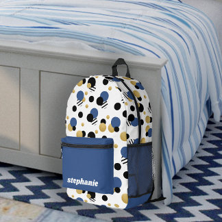 Personalised Retro Polka Dot Blue Printed Backpack