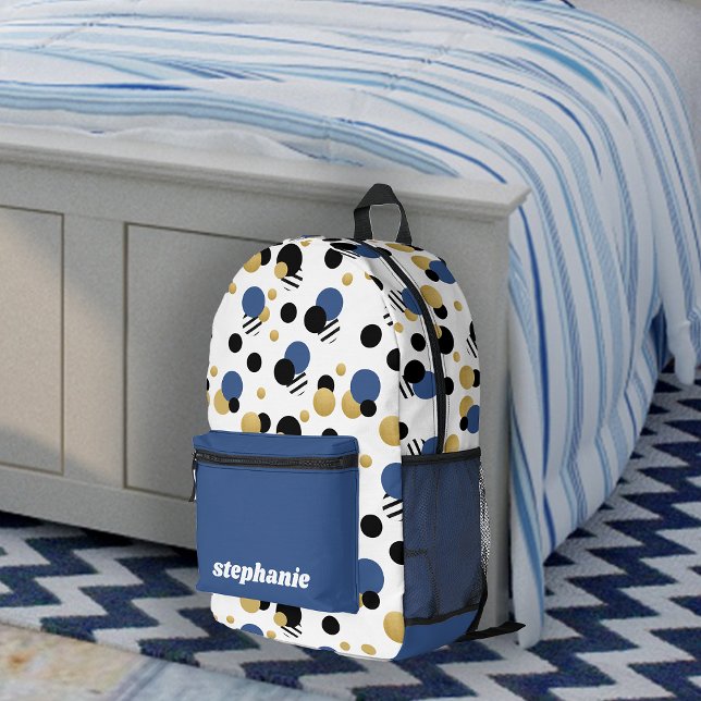 Personalised Retro Polka Dot Blue Printed Backpack (Personalized Retro Polka Dot Blue Printed Backpack)