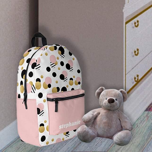 Personalised Retro Polka Dot Blush Pink Printed Backpack (Retro Polka Dot Blush Pink Backpack)