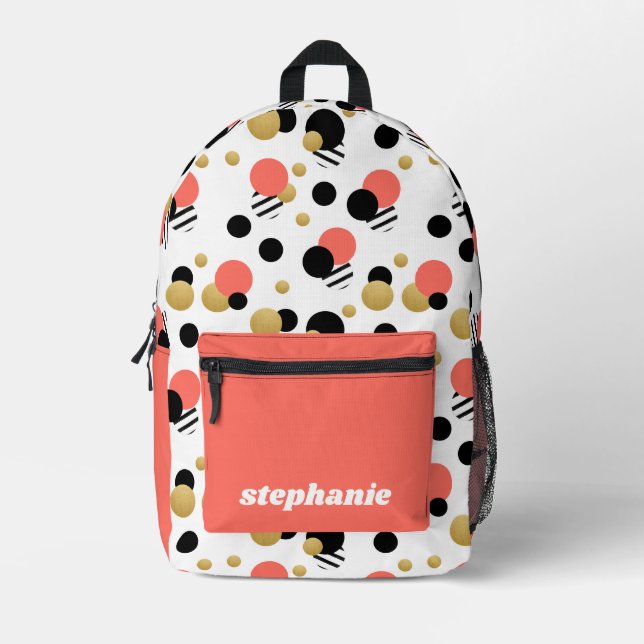 Personalised Retro Polka Dot Coral Printed Backpack (Front)